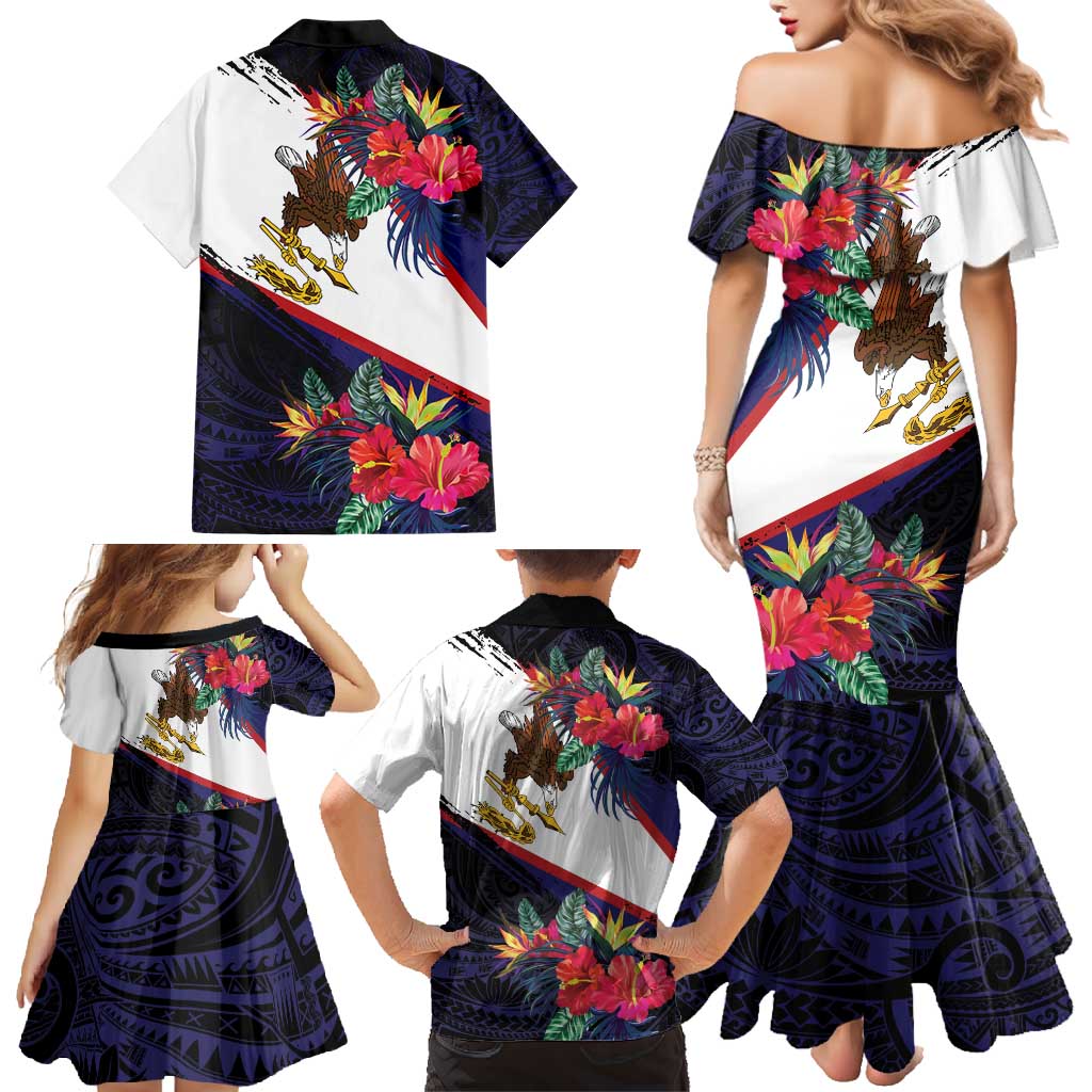 American Samoa Flag Day Since 1900 Family Matching Mermaid Dress and Hawaiian Shirt Samoa Muamua Le Atua Tropical Flowers LT9 - Polynesian Pride