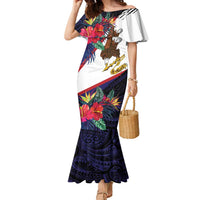 American Samoa Flag Day Since 1900 Family Matching Mermaid Dress and Hawaiian Shirt Samoa Muamua Le Atua Tropical Flowers LT9 Mom's Dress Blue - Polynesian Pride