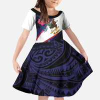 American Samoa Flag Day Since 1900 Family Matching Off Shoulder Maxi Dress and Hawaiian Shirt Samoa Muamua Le Atua Tropical Flowers LT9 Daughter's Dress Blue - Polynesian Pride