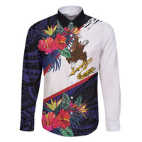 American Samoa Flag Day Since 1900 Family Matching Off Shoulder Maxi Dress and Hawaiian Shirt Samoa Muamua Le Atua Tropical Flowers LT9 Dad's Shirt - Long Sleeve Blue - Polynesian Pride
