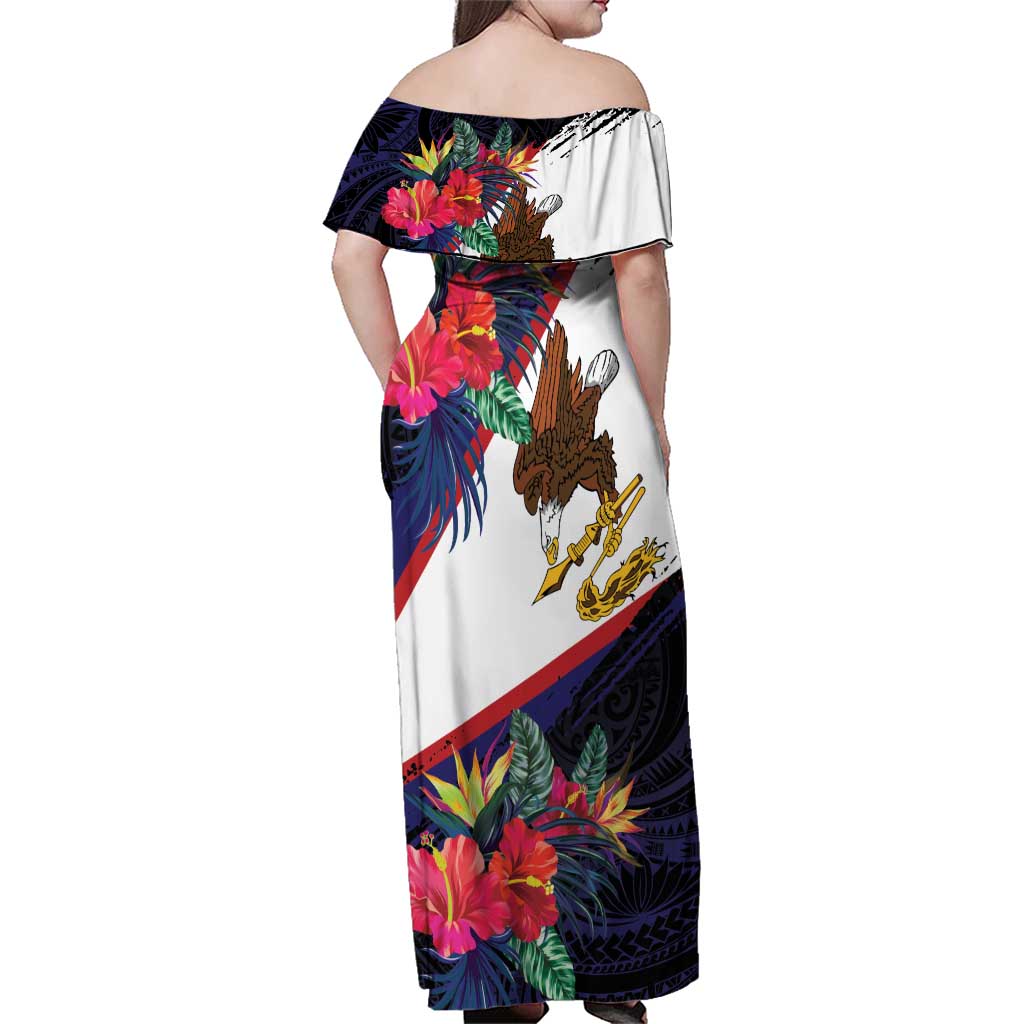 American Samoa Flag Day Since 1900 Family Matching Off Shoulder Maxi Dress and Hawaiian Shirt Samoa Muamua Le Atua Tropical Flowers LT9 - Polynesian Pride