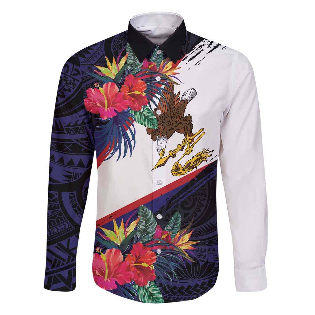 American Samoa Flag Day Since 1900 Family Matching Short Sleeve Bodycon Dress and Hawaiian Shirt Samoa Muamua Le Atua Tropical Flowers LT9 Dad's Shirt - Long Sleeve Blue - Polynesian Pride