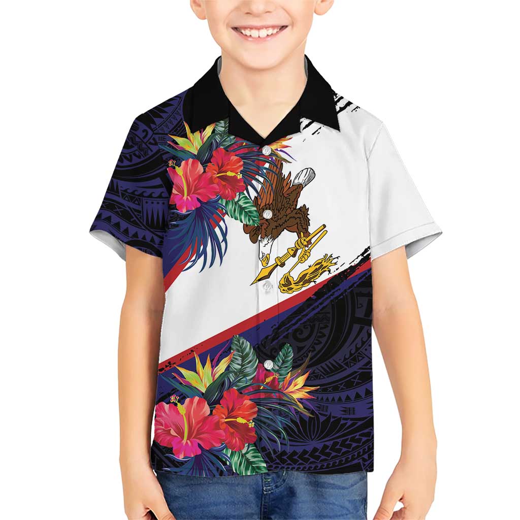 American Samoa Flag Day Since 1900 Family Matching Short Sleeve Bodycon Dress and Hawaiian Shirt Samoa Muamua Le Atua Tropical Flowers LT9 Son's Shirt Blue - Polynesian Pride