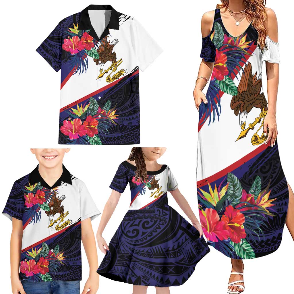 American Samoa Flag Day Since 1900 Family Matching Summer Maxi Dress and Hawaiian Shirt Samoa Muamua Le Atua Tropical Flowers LT9 - Polynesian Pride