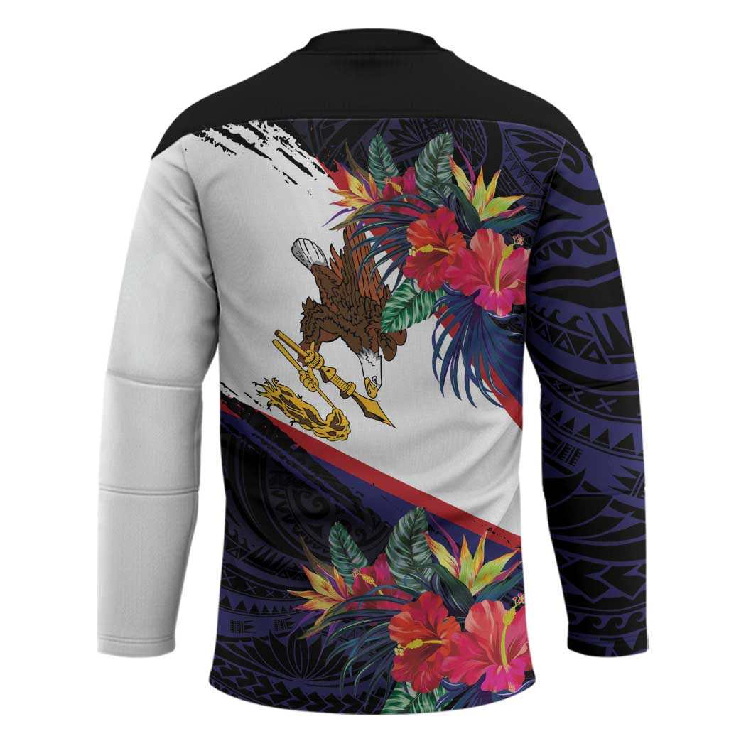 American Samoa Flag Day Since 1900 Hockey Jersey Samoa Muamua Le Atua Tropical Flowers - Polynesian Pride
