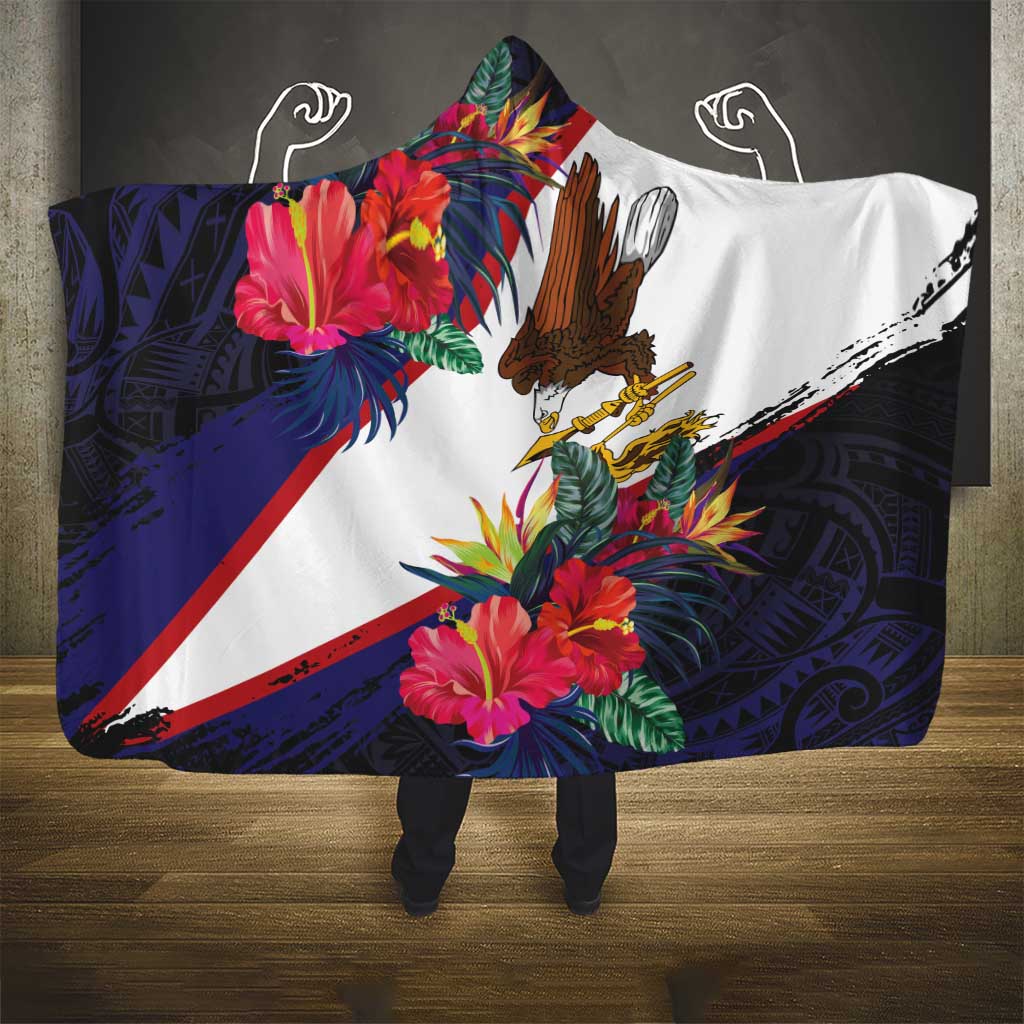 American Samoa Flag Day Since 1900 Hooded Blanket Samoa Muamua Le Atua Tropical Flowers LT9 - Polynesian Pride