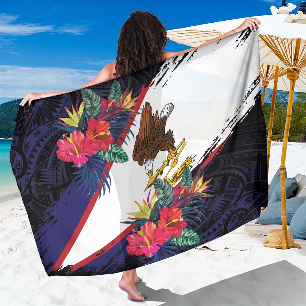 American Samoa Flag Day Since 1900 Sarong Samoa Muamua Le Atua Tropical Flowers LT9 One Size 44 x 66 inches Blue - Polynesian Pride