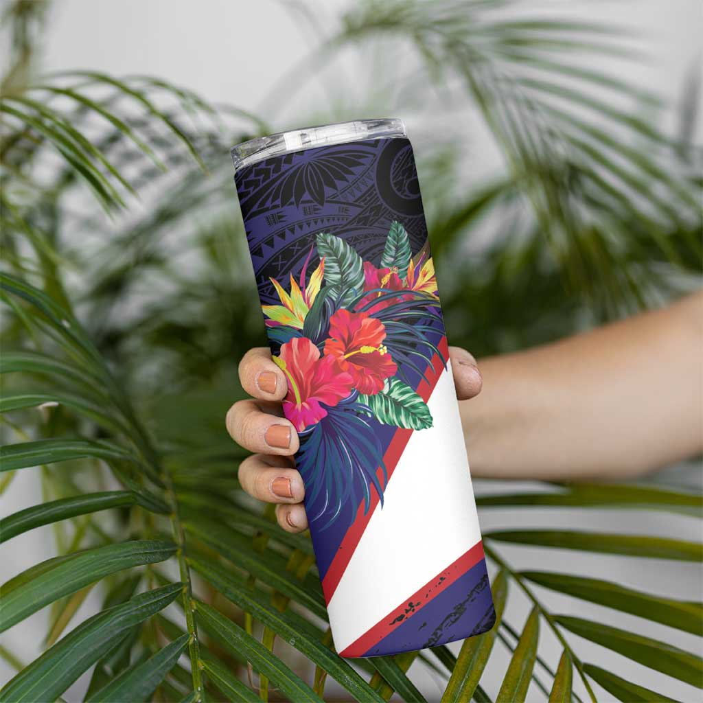 American Samoa Flag Day Since 1900 Skinny Tumbler Samoa Muamua Le Atua Tropical Flowers LT9 - Polynesian Pride