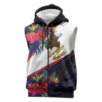 American Samoa Flag Day Since 1900 Sleeveless Zip Hoodie Samoa Muamua Le Atua Tropical Flowers LT9