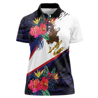 American Samoa Flag Day Since 1900 Women Polo Shirt Samoa Muamua Le Atua Tropical Flowers LT9 Female Blue - Polynesian Pride