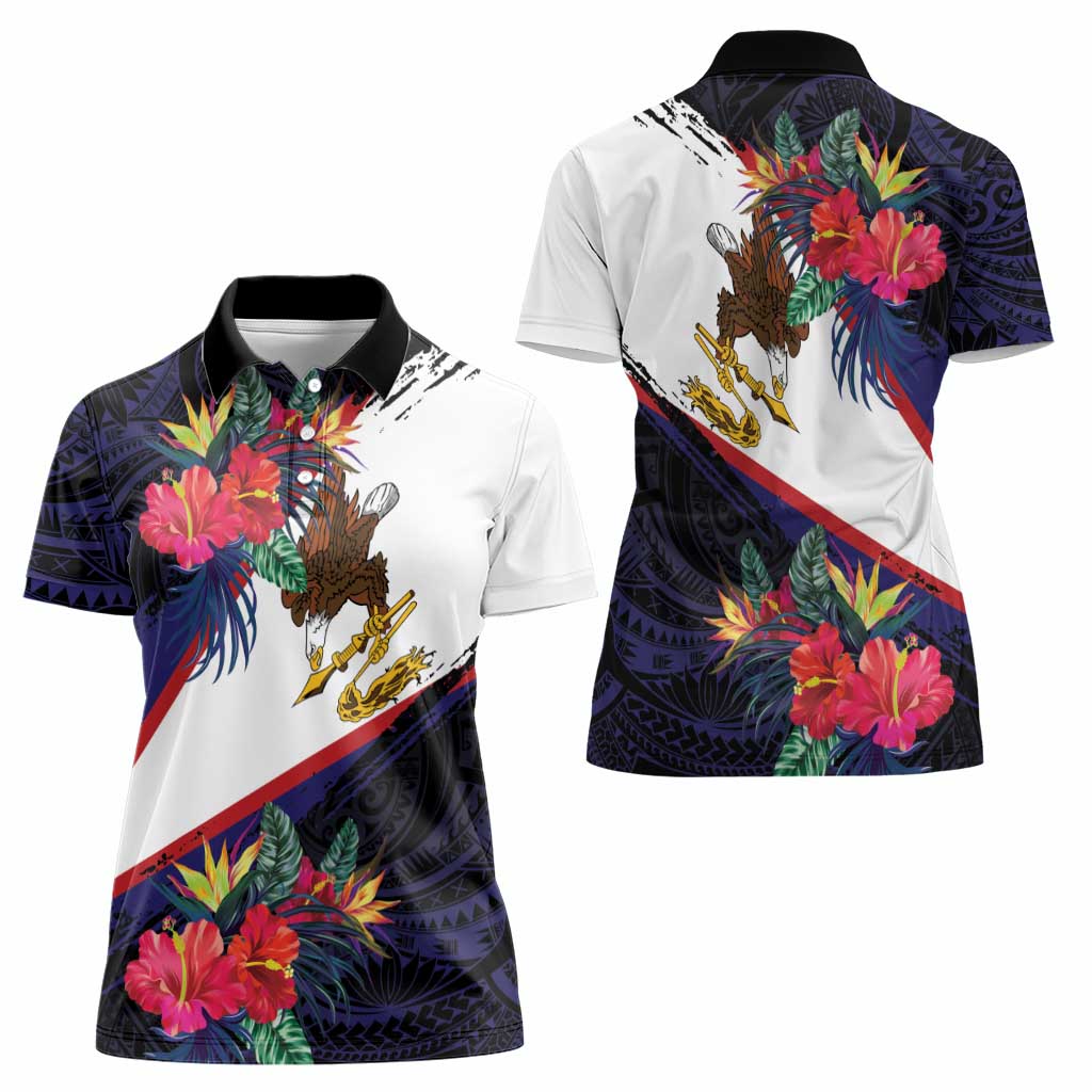 American Samoa Flag Day Since 1900 Women Polo Shirt Samoa Muamua Le Atua Tropical Flowers LT9 - Polynesian Pride