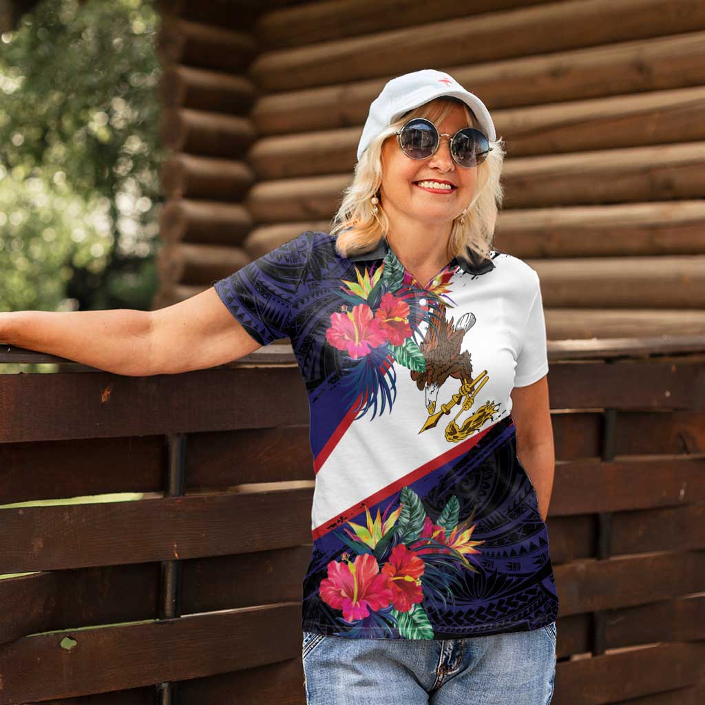 American Samoa Flag Day Since 1900 Women Polo Shirt Samoa Muamua Le Atua Tropical Flowers LT9 - Polynesian Pride