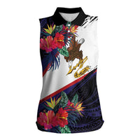 American Samoa Flag Day Since 1900 Women Sleeveless Polo Shirt Samoa Muamua Le Atua Tropical Flowers LT9 Female Blue - Polynesian Pride