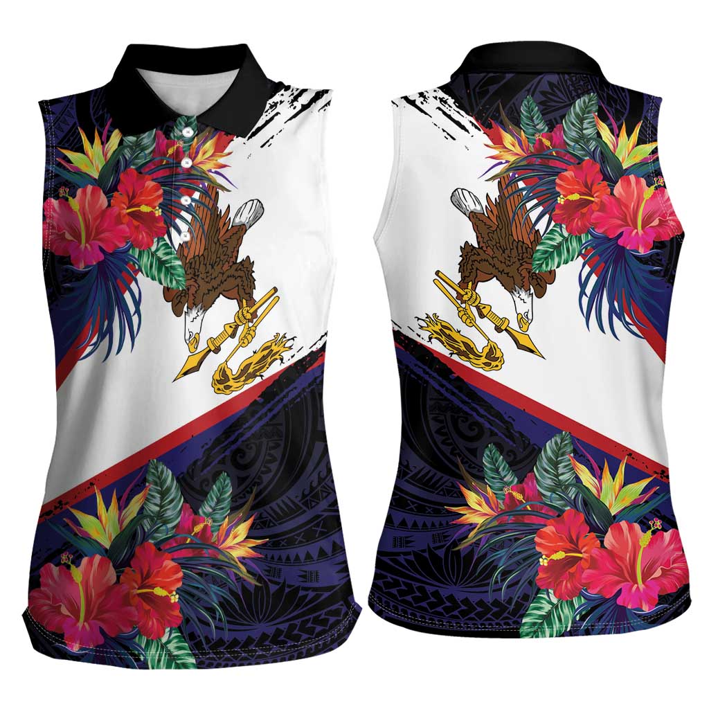 American Samoa Flag Day Since 1900 Women Sleeveless Polo Shirt Samoa Muamua Le Atua Tropical Flowers LT9 - Polynesian Pride