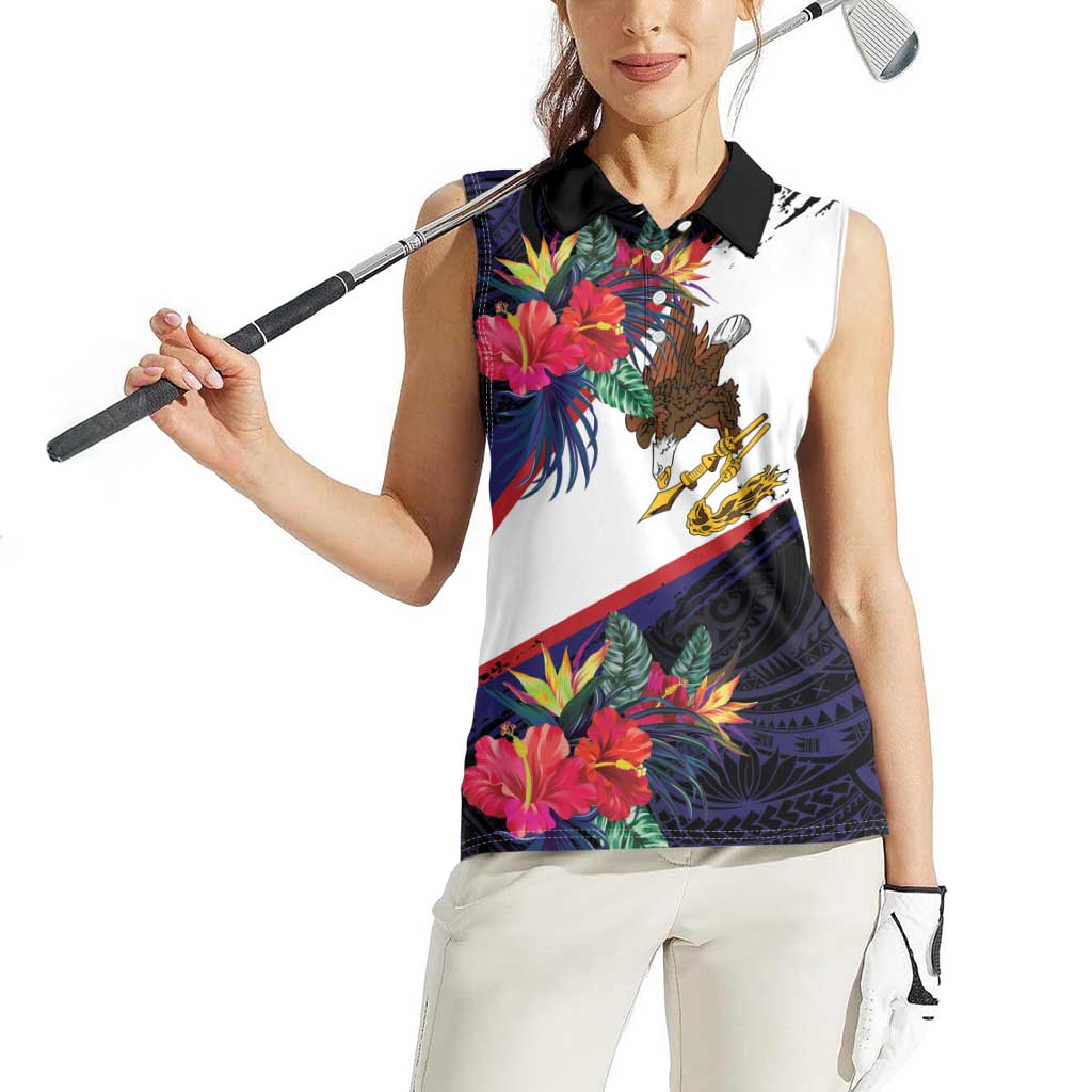 American Samoa Flag Day Since 1900 Women Sleeveless Polo Shirt Samoa Muamua Le Atua Tropical Flowers LT9 - Polynesian Pride