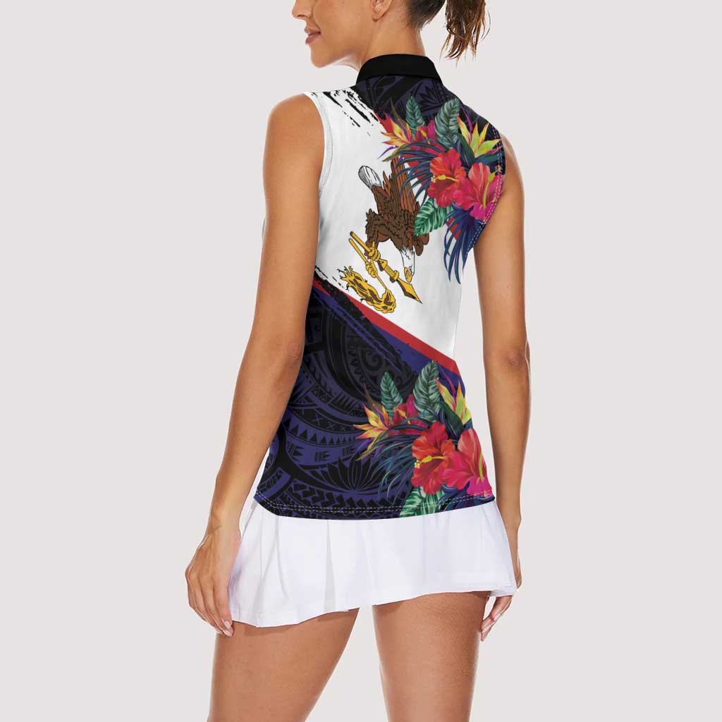 American Samoa Flag Day Since 1900 Women Sleeveless Polo Shirt Samoa Muamua Le Atua Tropical Flowers LT9 - Polynesian Pride