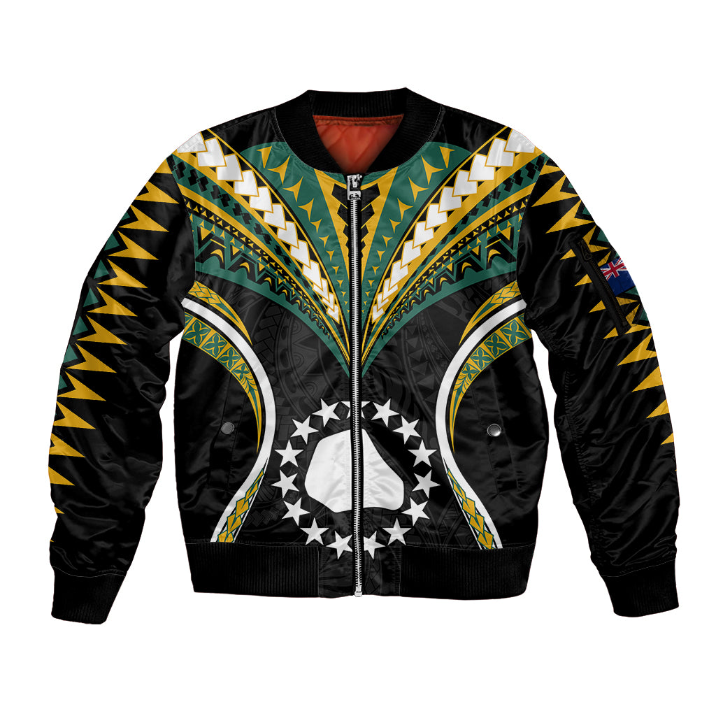 (Personalised) Polynesian Pride Mangaia Island Sleeve Zip Bomber Jacket Cook Islands Tribal Wave Style LT9 Unisex Black - Polynesian Pride