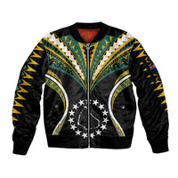 (Personalised) Polynesian Pride Manihiki Island Sleeve Zip Bomber Jacket Cook Islands Tribal Wave Style LT9 Unisex Black - Polynesian Pride