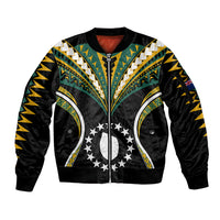 Polynesian Pride Mauke Island Sleeve Zip Bomber Jacket Cook Islands Tribal Wave Style LT9 Unisex Black - Polynesian Pride