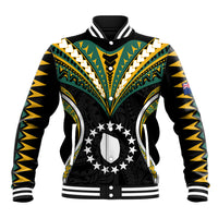 (Personalised) Polynesian Pride Mauke Island Baseball Jacket Cook Islands Tribal Wave Style LT9 Unisex Black - Polynesian Pride