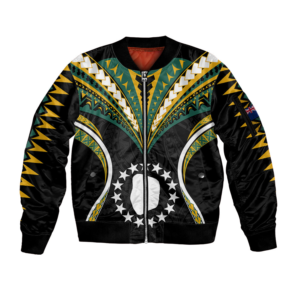 (Personalised) Polynesian Pride Mitiaro Island Sleeve Zip Bomber Jacket Cook Islands Tribal Wave Style LT9 Unisex Black - Polynesian Pride