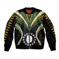 (Personalised) Polynesian Pride Mitiaro Island Sleeve Zip Bomber Jacket Cook Islands Tribal Wave Style LT9 Unisex Black - Polynesian Pride