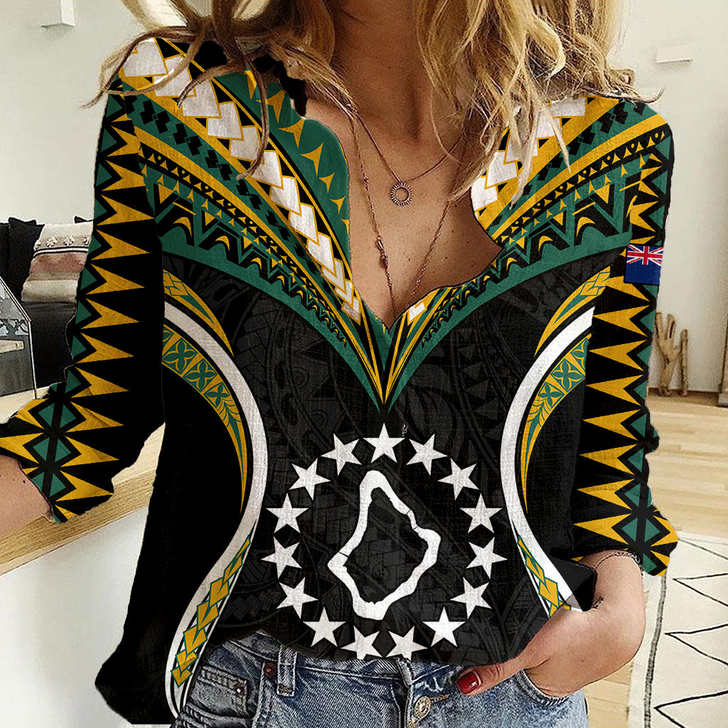 (Personalised) Polynesian Pride Palmerston Island Women Casual Shirt Cook Islands Tribal Wave Style LT9 Female Black - Polynesian Pride