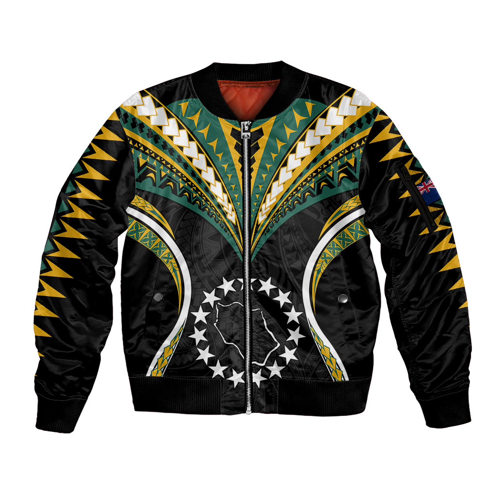 (Personalised) Polynesian Pride Penrhyn Island Sleeve Zip Bomber Jacket Cook Islands Tribal Wave Style LT9 Unisex Black - Polynesian Pride