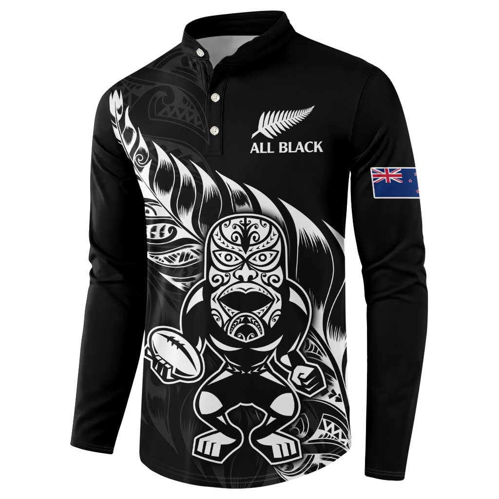 New Zealand Rugby Custom Button Sweatshirt Opango All Black Fern LT9 - Polynesian Pride