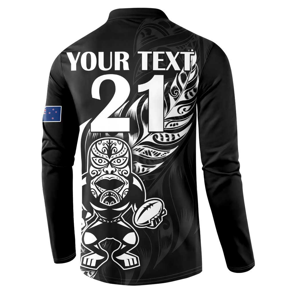 New Zealand Rugby Custom Button Sweatshirt Opango All Black Fern LT9 - Polynesian Pride