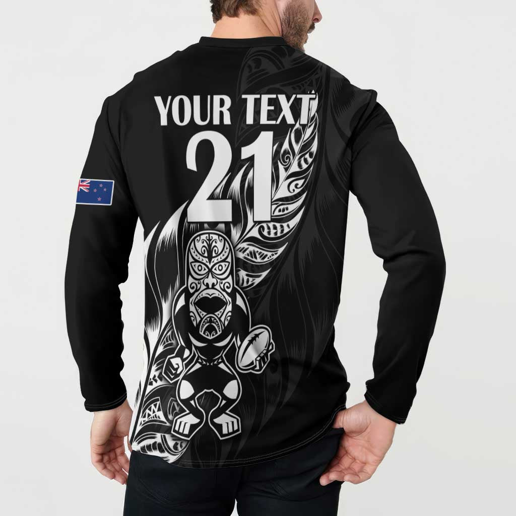 New Zealand Rugby Custom Button Sweatshirt Opango All Black Fern LT9 - Polynesian Pride
