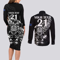 New Zealand Rugby Custom Couples Matching Long Sleeve Bodycon Dress and Long Sleeve Button Shirt Opango All Black Fern LT9 - Polynesian Pride