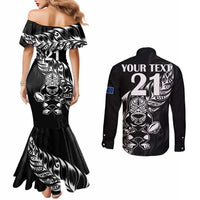 New Zealand Rugby Custom Couples Matching Mermaid Dress and Long Sleeve Button Shirt Opango All Black Fern LT9 - Polynesian Pride