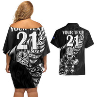 New Zealand Rugby Custom Couples Matching Off Shoulder Short Dress and Hawaiian Shirt Opango All Black Fern LT9 - Polynesian Pride