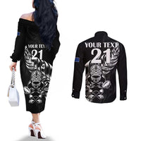 New Zealand Rugby Custom Couples Matching Off The Shoulder Long Sleeve Dress and Long Sleeve Button Shirt Opango All Black Fern LT9 - Polynesian Pride