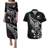 New Zealand Rugby Custom Couples Matching Puletasi and Hawaiian Shirt Opango All Black Fern LT9 Black - Polynesian Pride