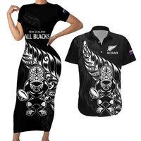 New Zealand Rugby Custom Couples Matching Short Sleeve Bodycon Dress and Hawaiian Shirt Opango All Black Fern LT9 Black - Polynesian Pride