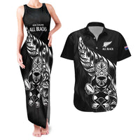 New Zealand Rugby Custom Couples Matching Tank Maxi Dress and Hawaiian Shirt Opango All Black Fern LT9 Black - Polynesian Pride