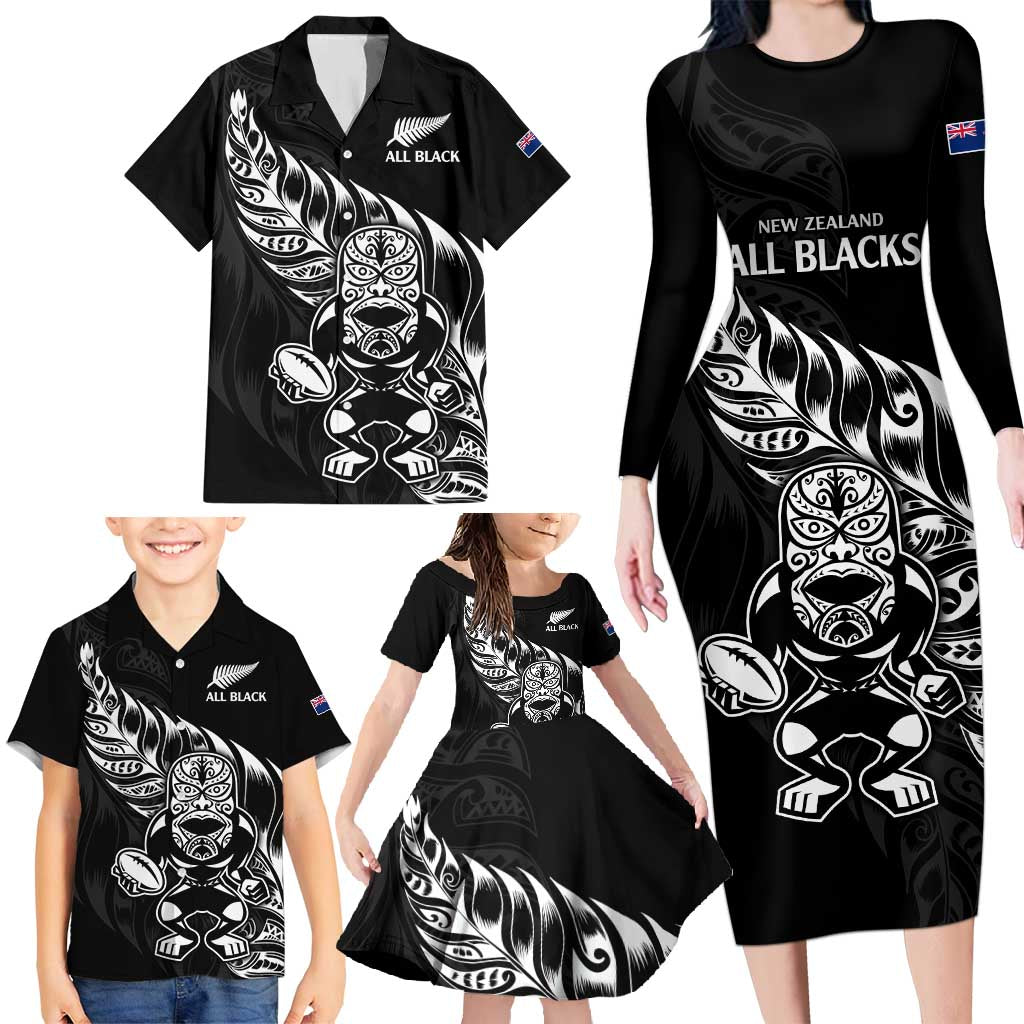New Zealand Rugby Custom Family Matching Long Sleeve Bodycon Dress and Hawaiian Shirt Opango All Black Fern LT9 - Polynesian Pride