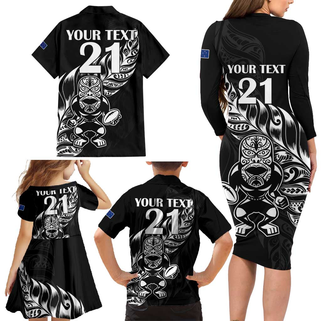 New Zealand Rugby Custom Family Matching Long Sleeve Bodycon Dress and Hawaiian Shirt Opango All Black Fern LT9 - Polynesian Pride