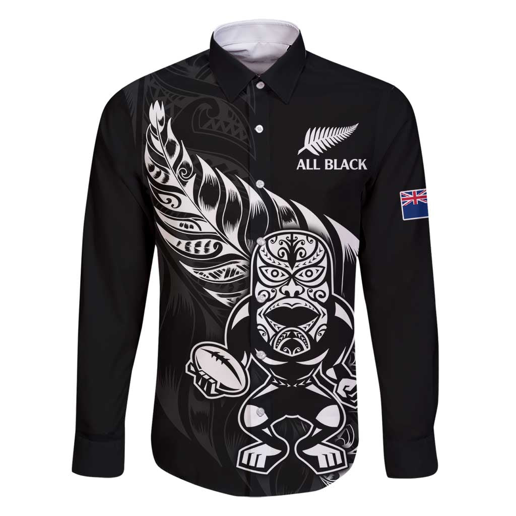 New Zealand Rugby Custom Family Matching Long Sleeve Bodycon Dress and Hawaiian Shirt Opango All Black Fern LT9 Dad's Shirt - Long Sleeve Black - Polynesian Pride