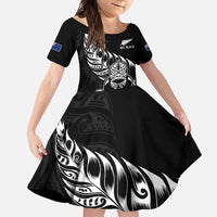 New Zealand Rugby Custom Family Matching Off Shoulder Maxi Dress and Hawaiian Shirt Opango All Black Fern LT9 Daughter's Dress Black - Polynesian Pride