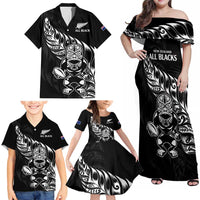 New Zealand Rugby Custom Family Matching Off Shoulder Maxi Dress and Hawaiian Shirt Opango All Black Fern LT9 - Polynesian Pride
