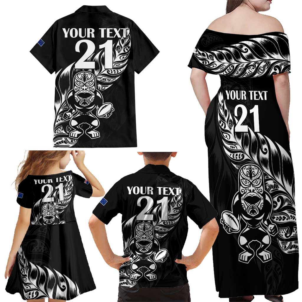 New Zealand Rugby Custom Family Matching Off Shoulder Maxi Dress and Hawaiian Shirt Opango All Black Fern LT9 - Polynesian Pride