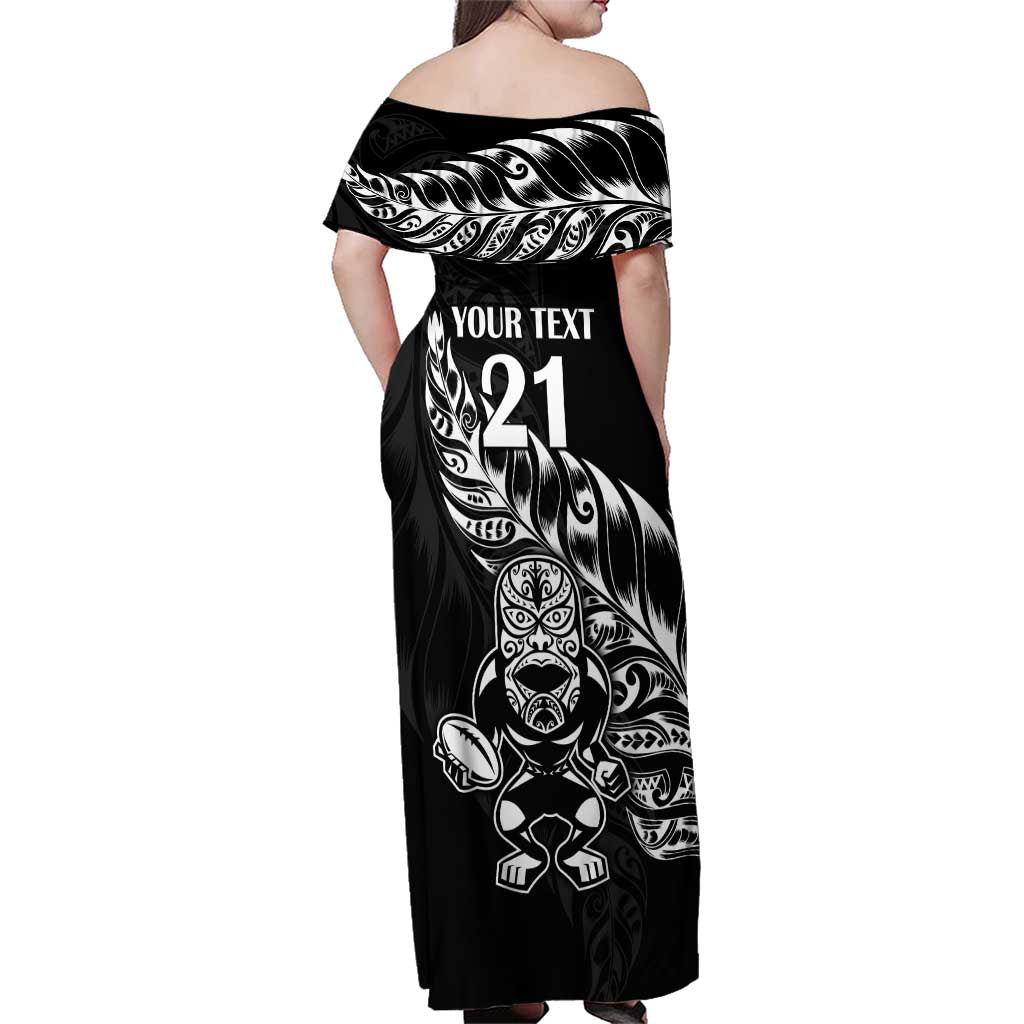New Zealand Rugby Custom Family Matching Off Shoulder Maxi Dress and Hawaiian Shirt Opango All Black Fern LT9 - Polynesian Pride