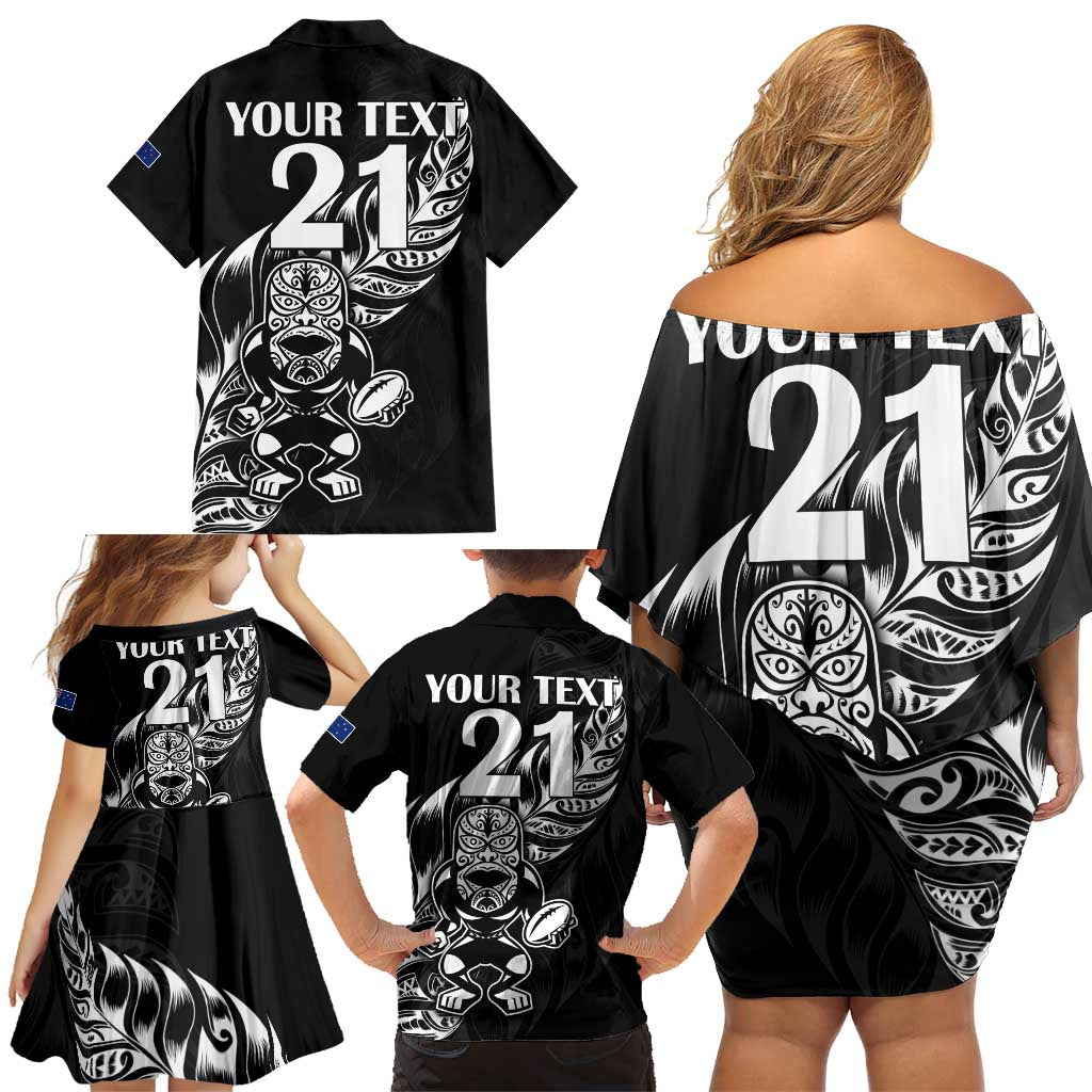 New Zealand Rugby Custom Family Matching Off Shoulder Short Dress and Hawaiian Shirt Opango All Black Fern LT9 - Polynesian Pride