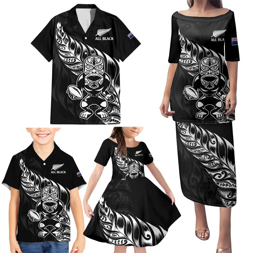 New Zealand Rugby Custom Family Matching Puletasi and Hawaiian Shirt Opango All Black Fern LT9 - Polynesian Pride