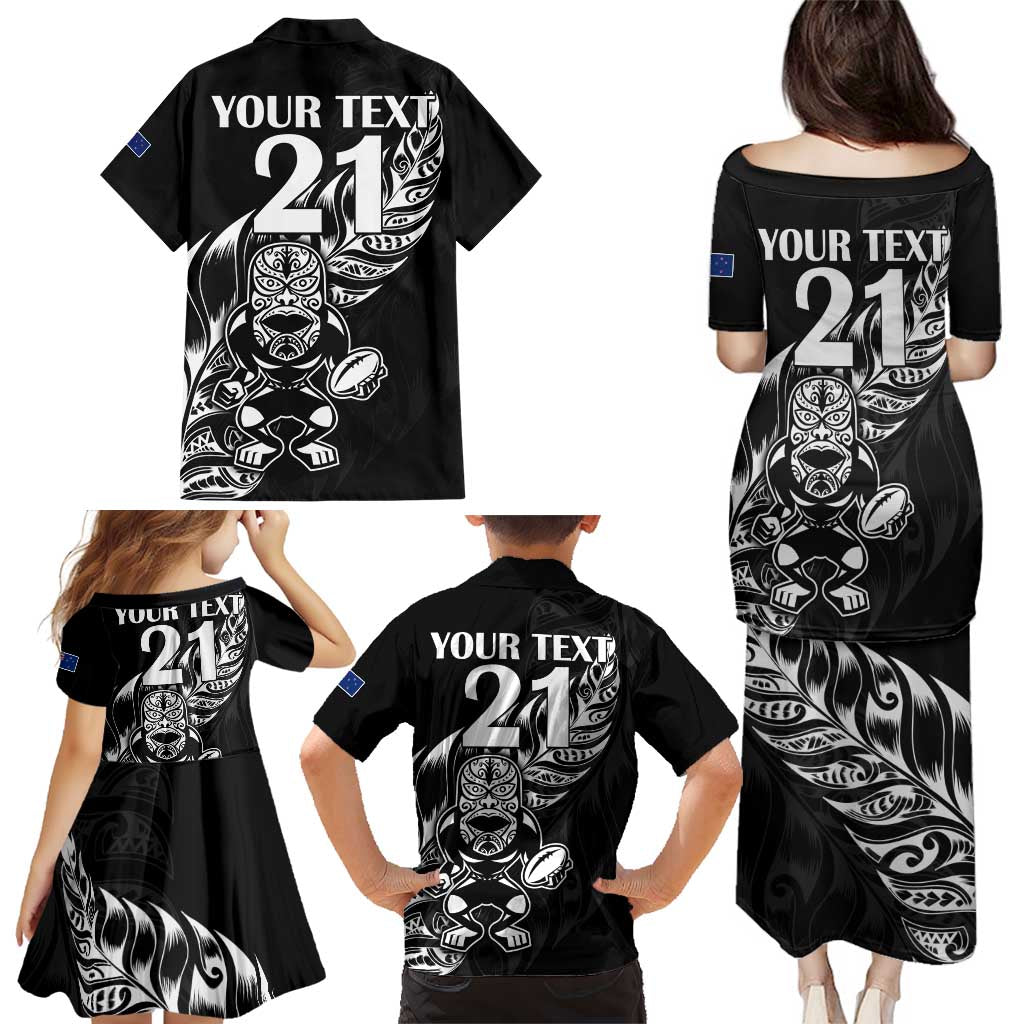 New Zealand Rugby Custom Family Matching Puletasi and Hawaiian Shirt Opango All Black Fern LT9 - Polynesian Pride