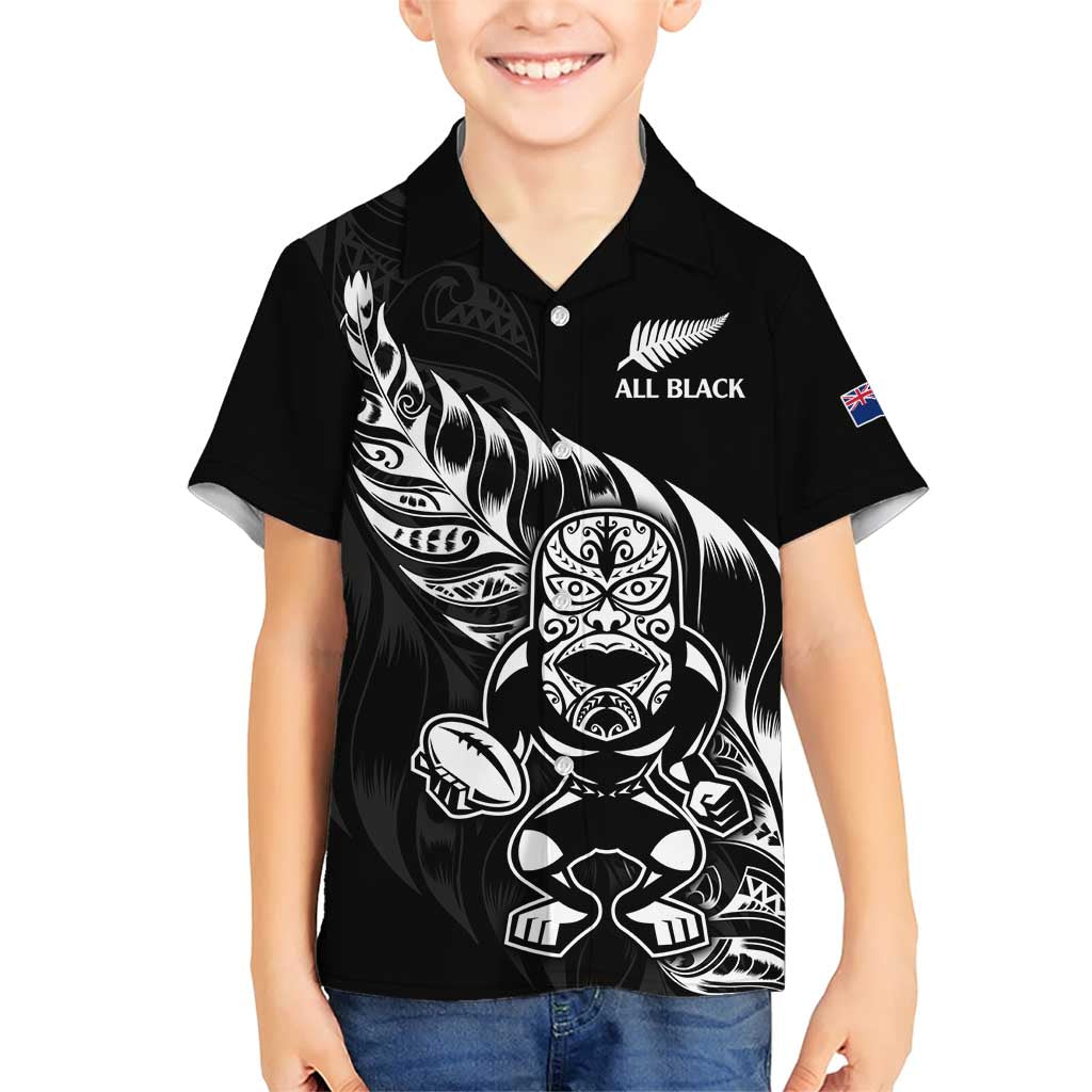New Zealand Rugby Custom Family Matching Short Sleeve Bodycon Dress and Hawaiian Shirt Opango All Black Fern LT9 Son's Shirt Black - Polynesian Pride