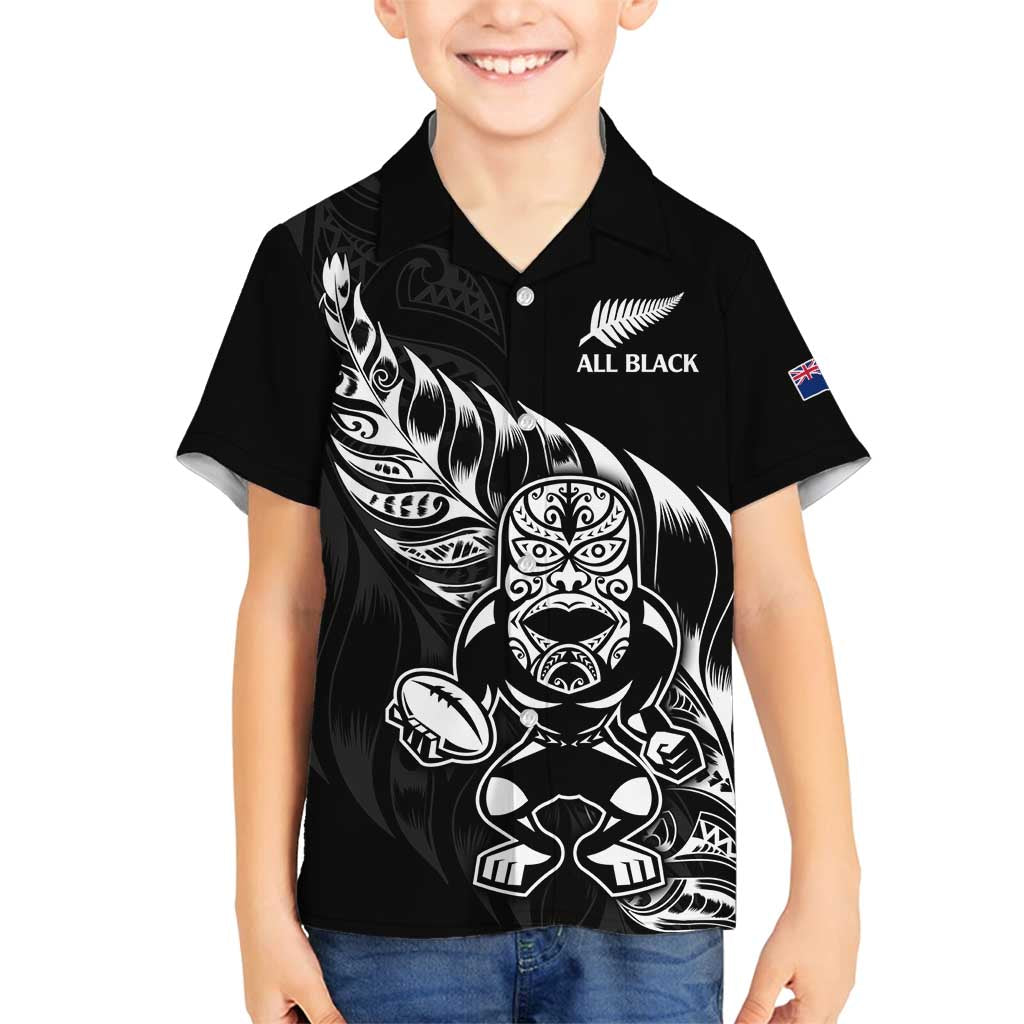 New Zealand Rugby Custom Family Matching Summer Maxi Dress and Hawaiian Shirt Opango All Black Fern LT9 Son's Shirt Black - Polynesian Pride
